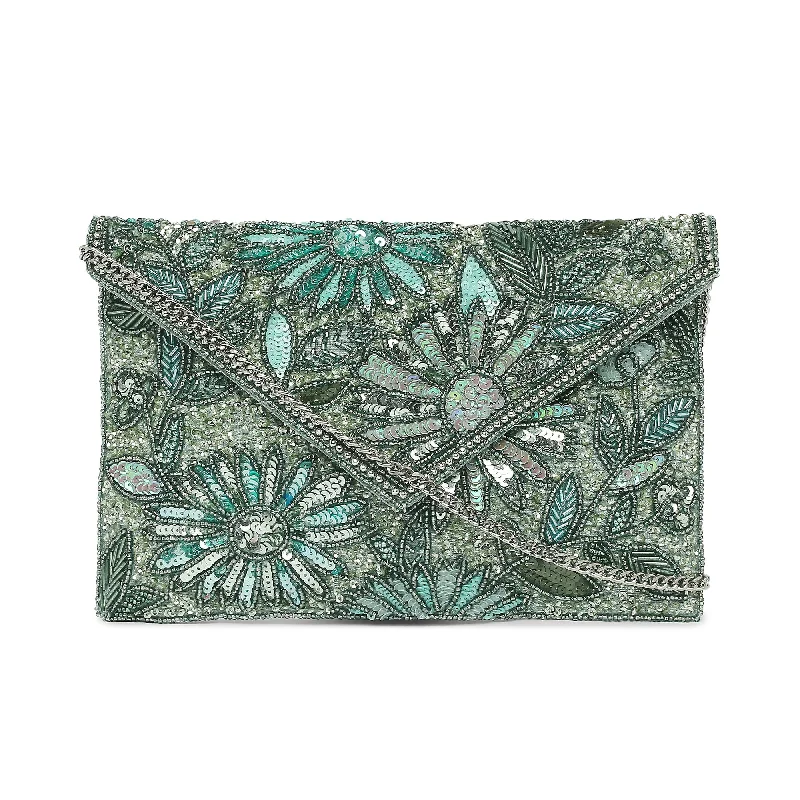 Accessorize London Women's Beaded Green Tara Clutch Party Bag