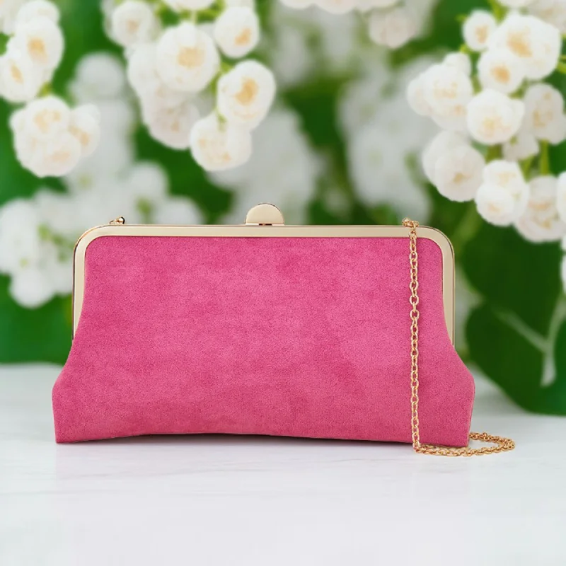 Accessorize London Women's Curved Pink Suedette Clip Frame Clutch Bag