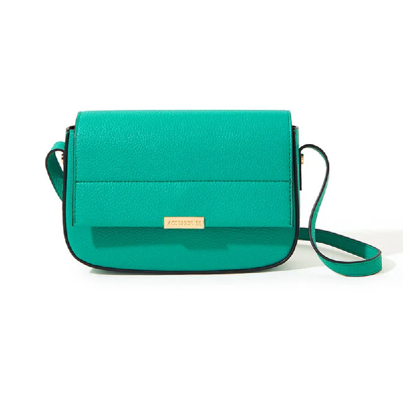 Accessorize London Women's Faux Leather Green Straight flap saddle cross-body bag