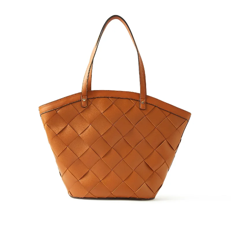 Accessorize London Women's Faux Leather Tan Cross-Weave tote Bag