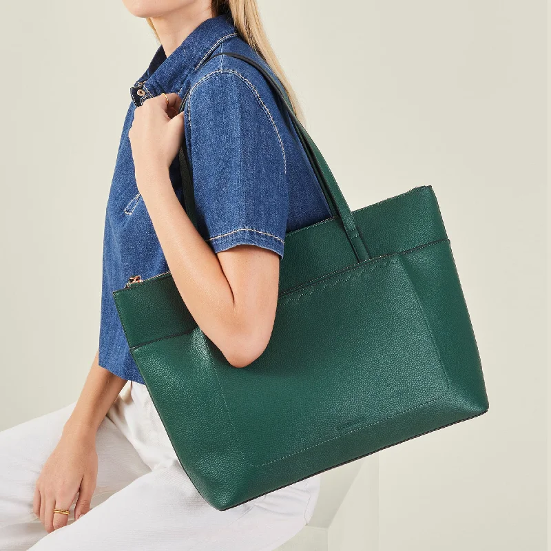 Accessorize London Women's Green Zip Pocket Faux Leather Tote Bag