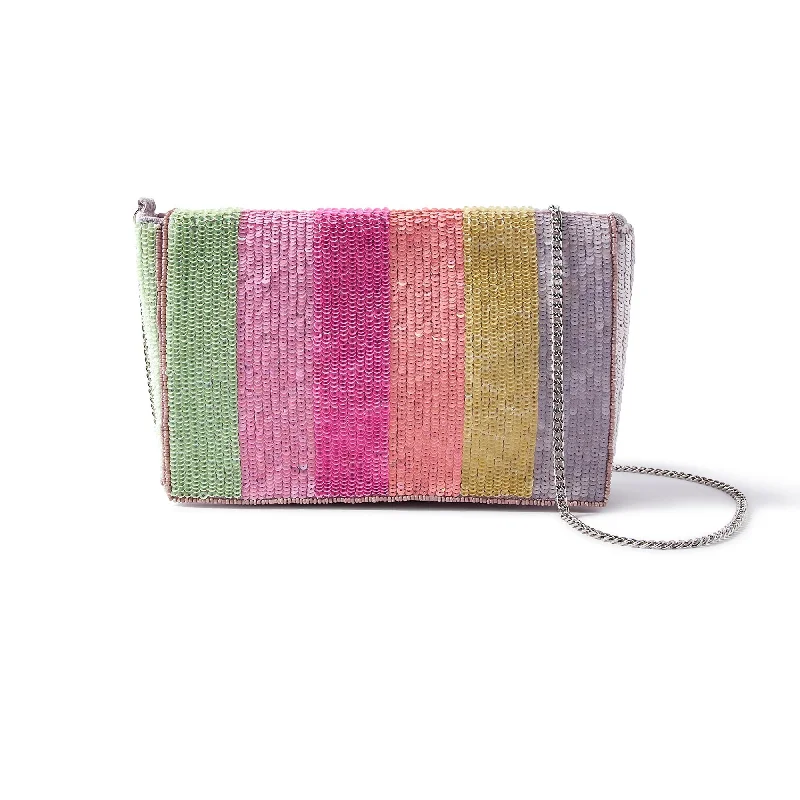 Accessorize London Women's Multi Stripe Sequin Clutch Party Sling Bag