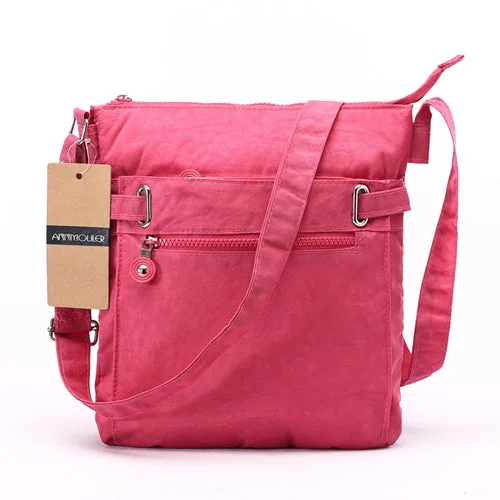 AnnaMouler Casual Nylon Multi-Pocket Crossbody Bag Pink