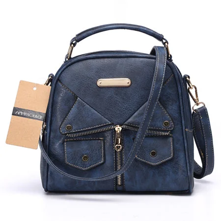 AnnaMouler Double Zipper Messenger Bag Blue