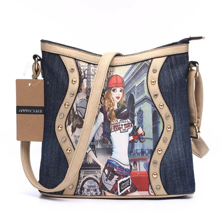 Annamouler Fashion Denim Shoulder Bag Khaki