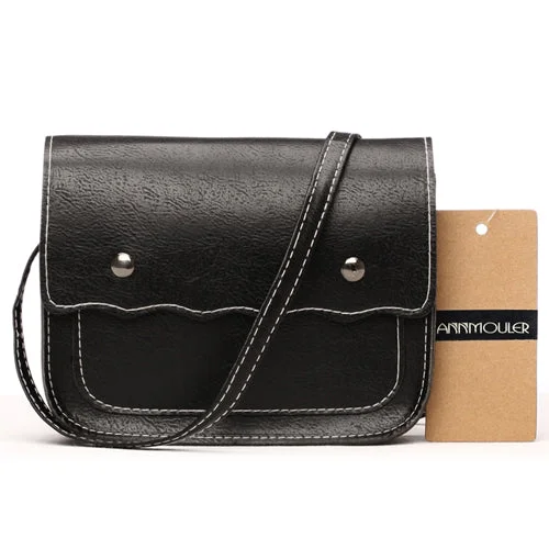 AnnaMouler Pu Leather Vintage Style Shoulder Bag Black