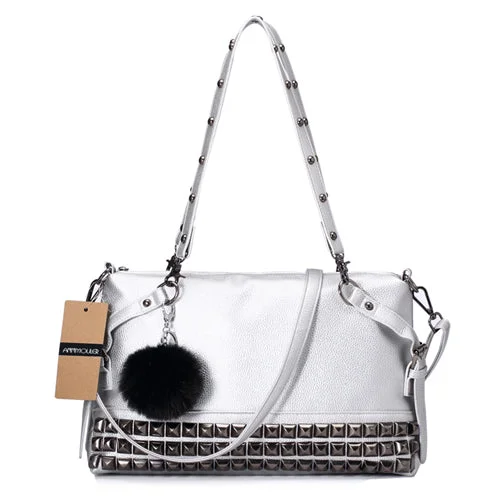 AnnaMouler Vintage Rivet PU Leather Shoulder Bag Silver