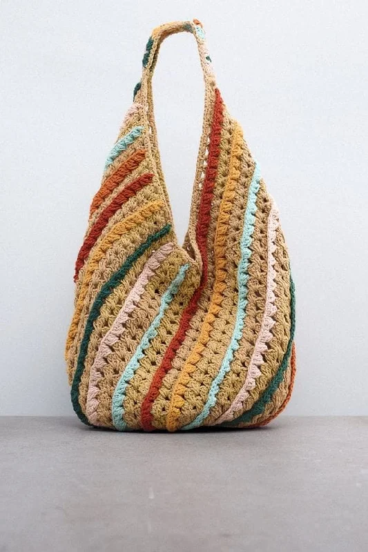 BGAIN158 Rainbow Crochet Hobo Tote Bag