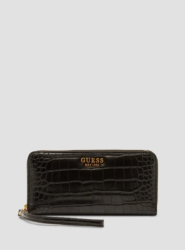 Black Croco Laurel Large Wallet