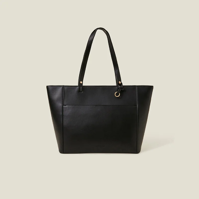 Black Smooth Faux Leather Tote Bag