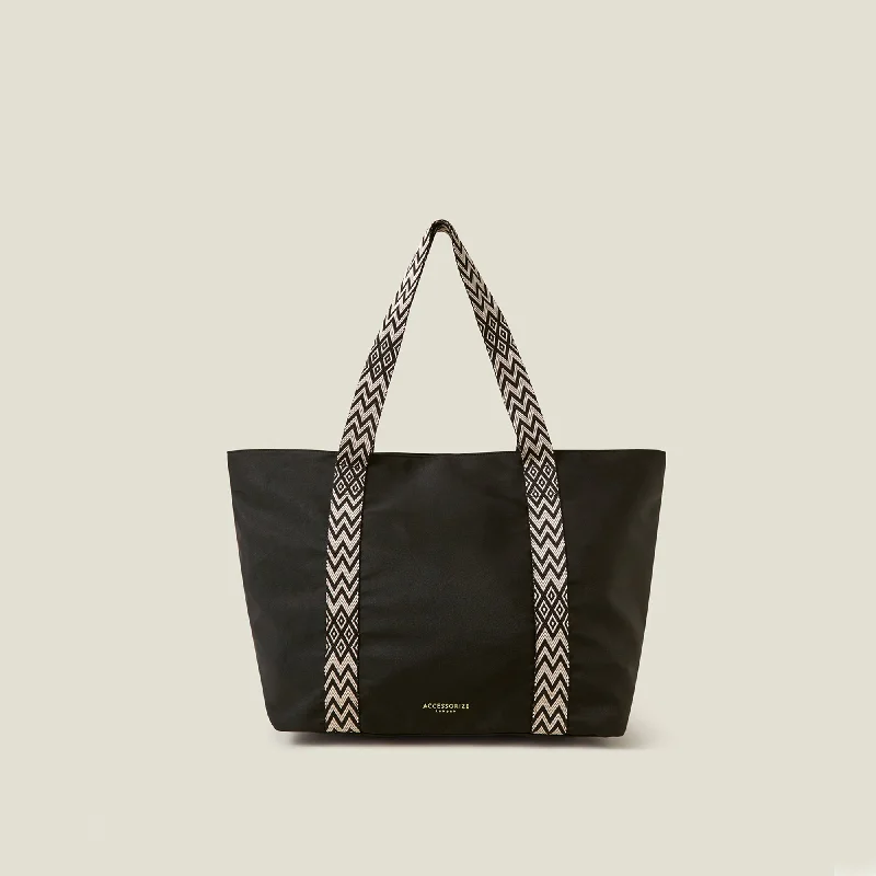 Black Webbing Strap Tote Bag