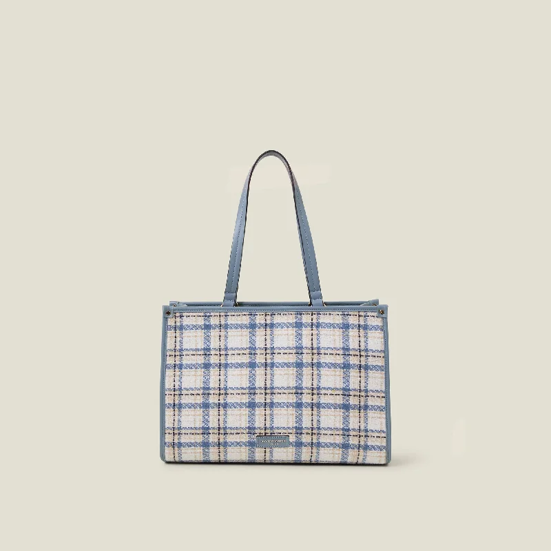 Blue Textile Check Tote Bag