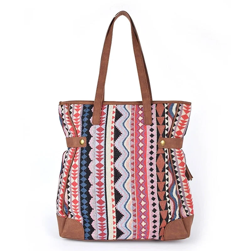 Boho Women's Canvas Handbags Medium Tote Bag WIth Fringe