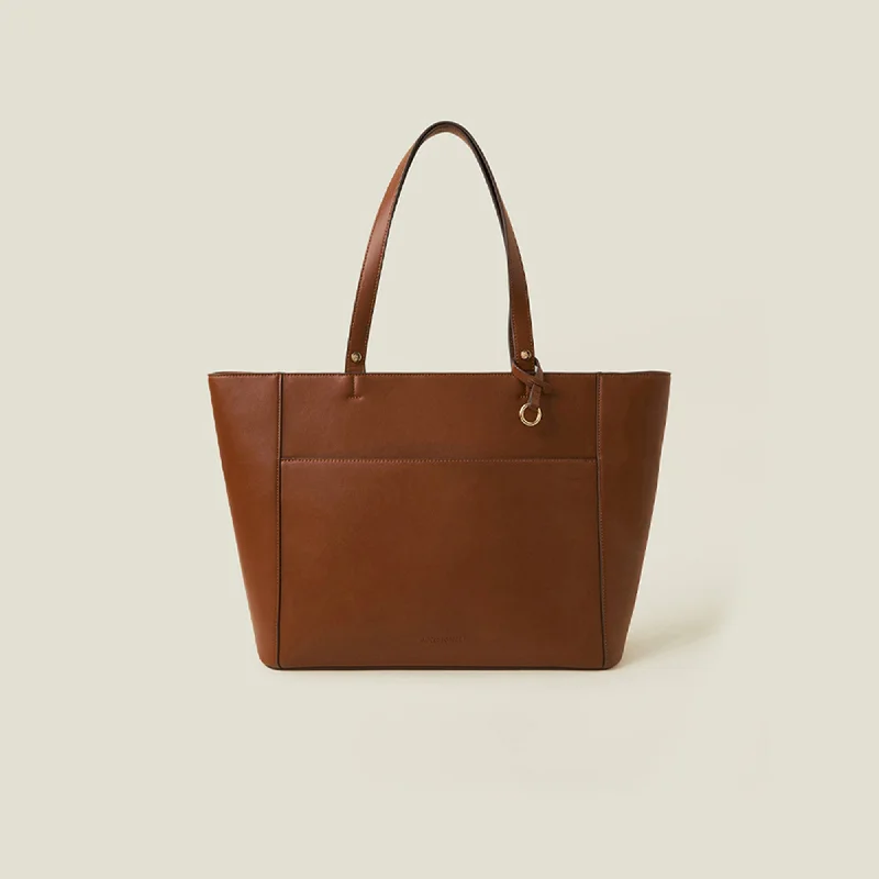 Brown Smooth Faux Leather Tote Bag