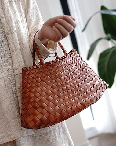 Brown Womens Braided Leather Handbag Womens Braided Handbag Purse for Ladies