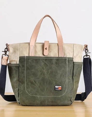 Canvas Leather Mens Womens 13" Waterproof Tote Bag Handbag Tote Bag Shoulder Bag Tote Purse For Men