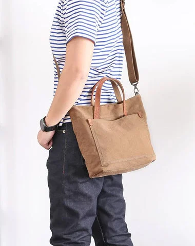 Canvas Leather Mens Womens Large White Handbag Tote Bag Khaki Shoulder Tote Purse For Men