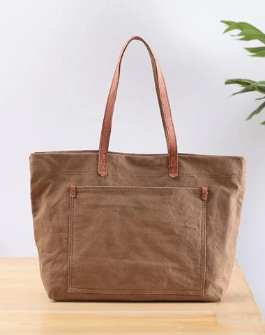 Casual Canvas Leather Mens Womens Large White Handbag Tote Bag Khaki Shoulder Bag Tote Purse For Men