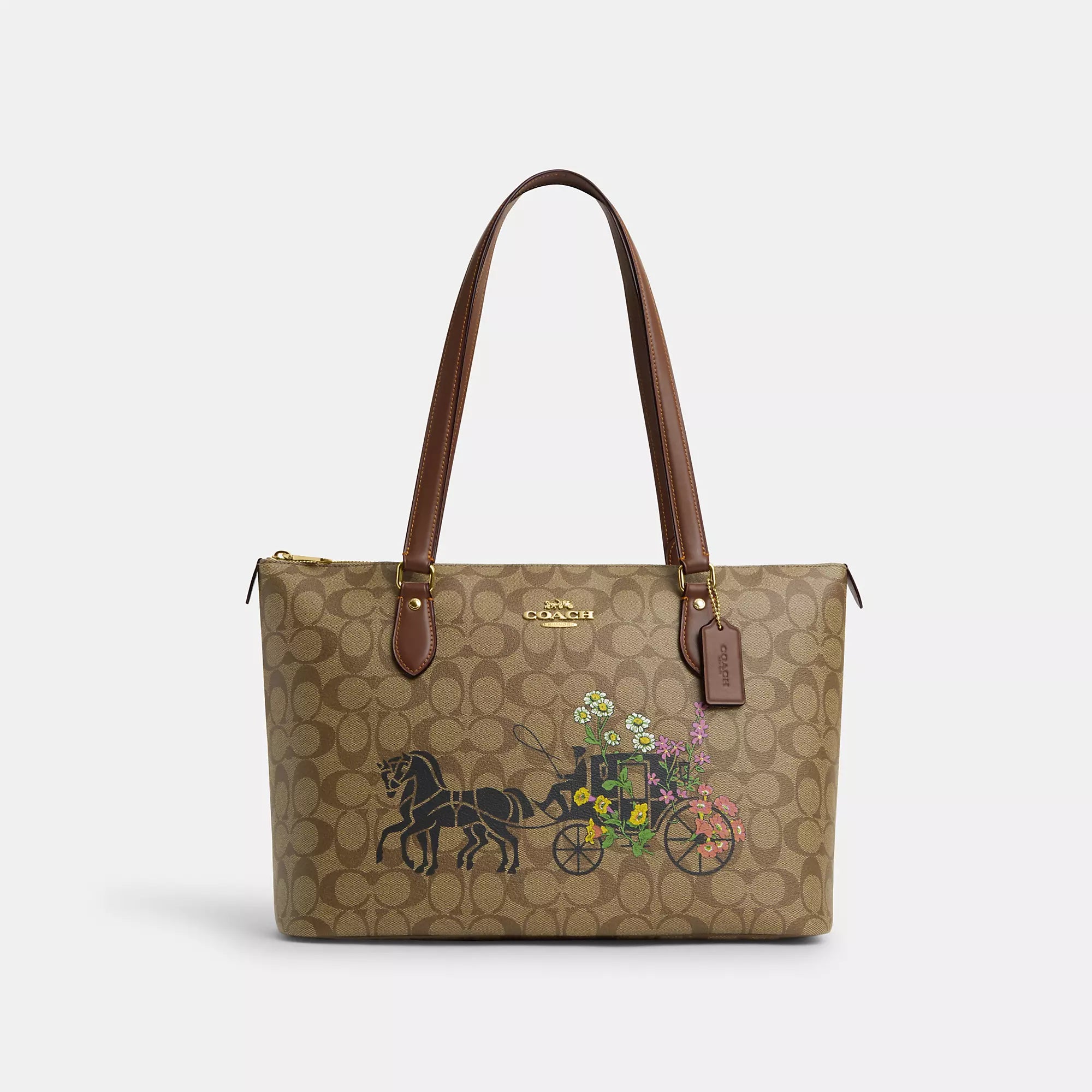 Coach Outlet Gallery Tote In Signature Canvas With Floral Horse And Carriage