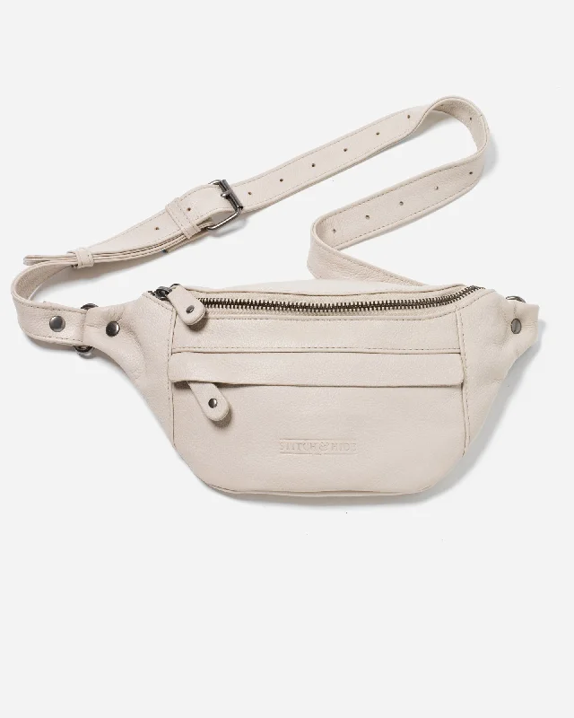 STITCH & HIDE LEATHER BAILEY HIP CROSSBODY BAG IVORY - FREE KEYRING