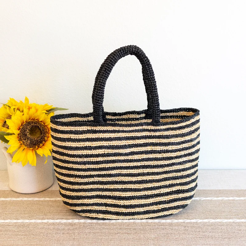 Elena Handbags Raffia Summer Beach Striped Straw Tote Bag