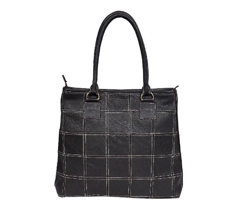 Elevate Your Style with our Black Leather Tote Bag - Classic Elegance with White Stitching.  Art: BG-1480