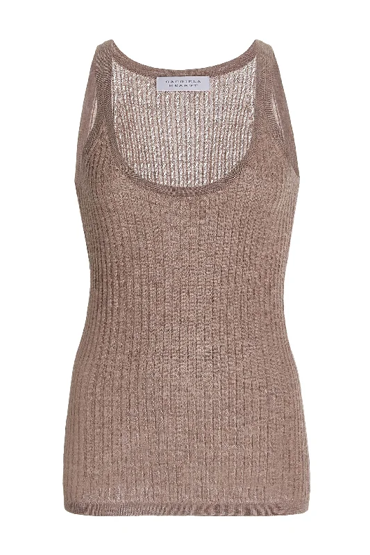 Graham Pointelle Knit Tank Top in Dark Oatmeal Cashmere Silk