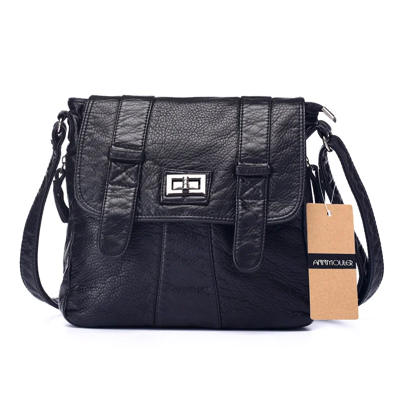 High Quality Multi-pocket Flap Shoulder Bag Black