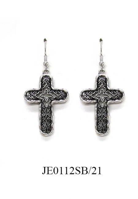 JE0112 Vintage Cross Drop Earrings