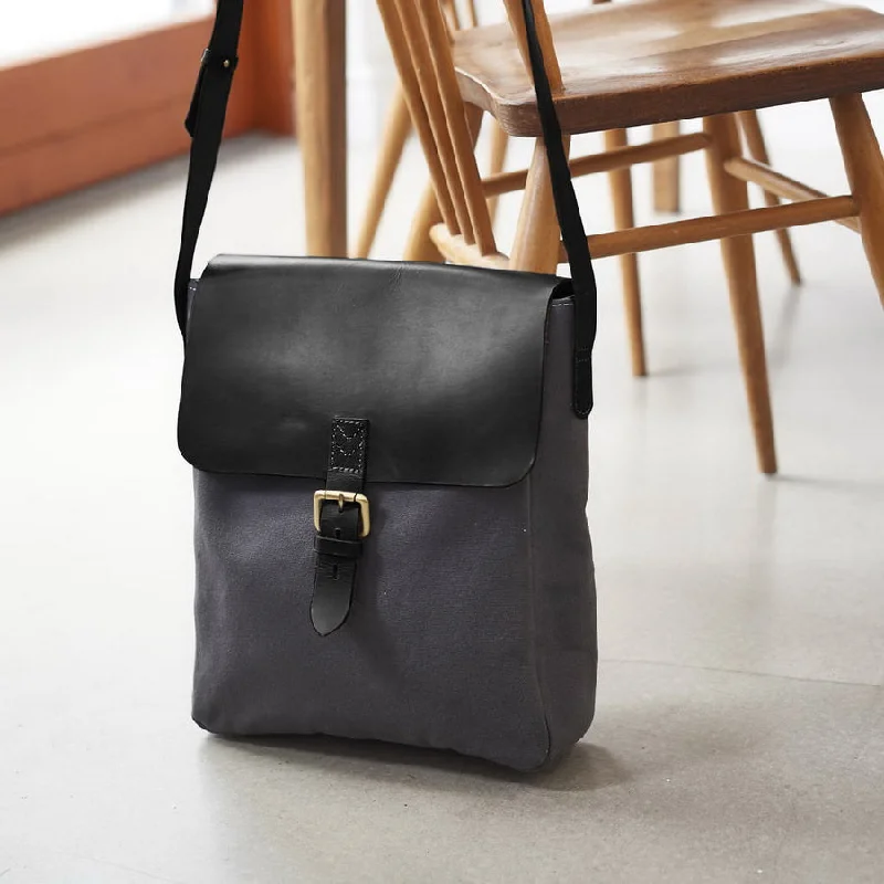 Grey canvas black leather