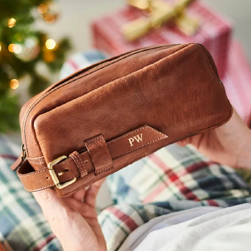 Men's Leather Wash Bag with Buckle