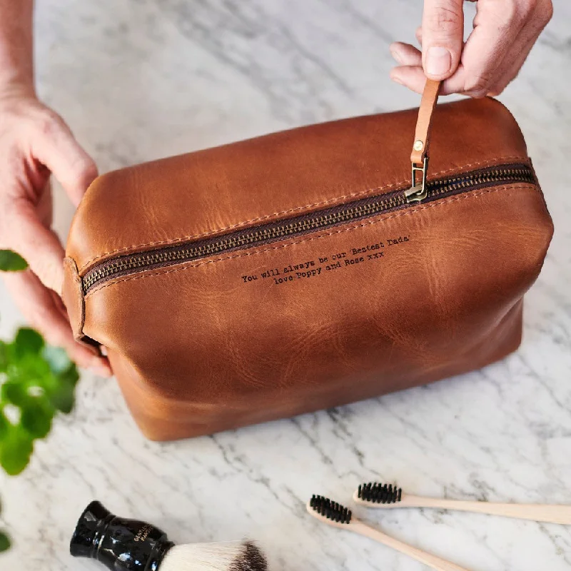 Luxe Leather Wash Bag With Personal Message