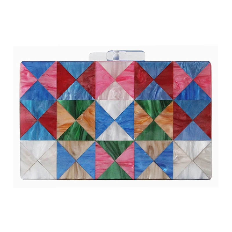 Luxy Moon Acrylic Clutch Colorful Patchwork Casual Wedding Evening Bag Purse