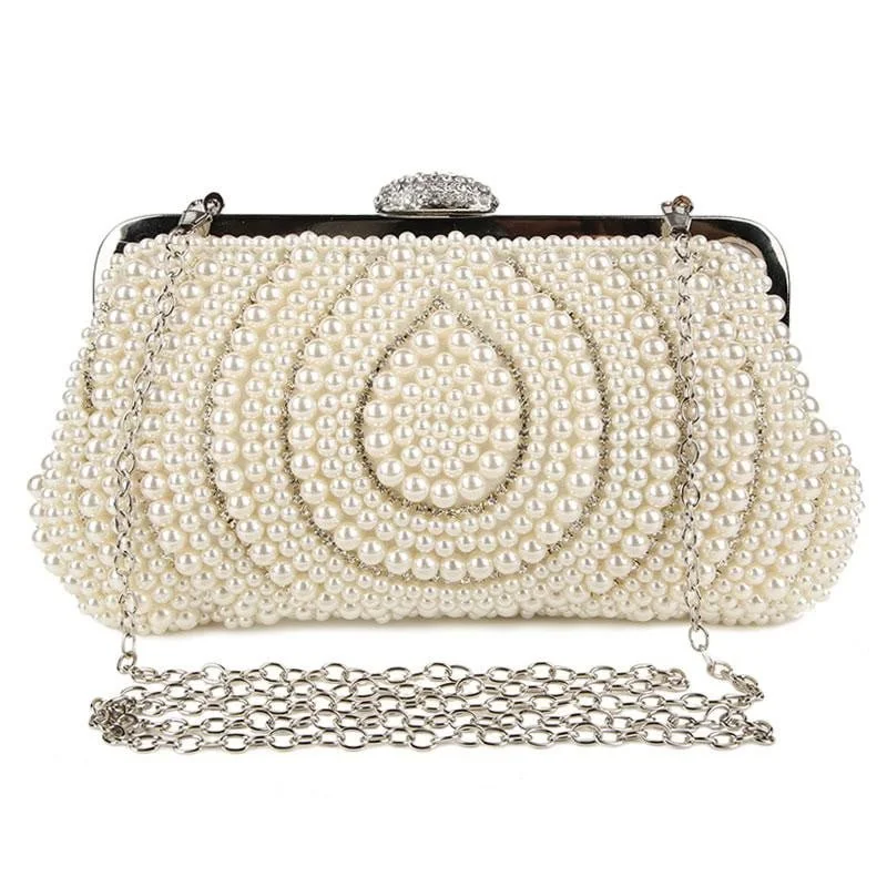 Luxy Moon Beaded Evening Bag Pearls Diamonds Clutch