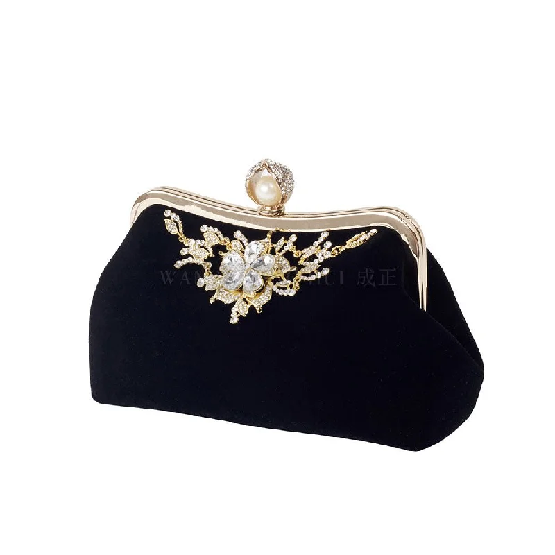 Luxy Moon Diamond Flower Velvet Party Clutch Bag