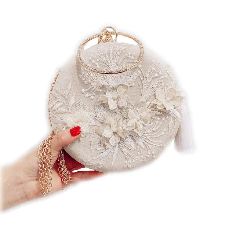 Luxy Moon Tassel Metal Small Clutches Lady Embroidery Wedding Purse