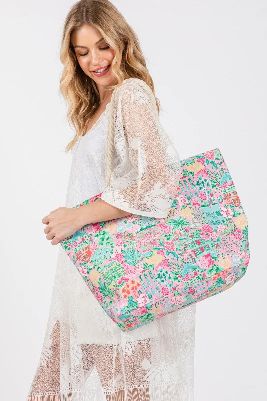 MB0257 Hand Draw Undersea City Print Beach Tote