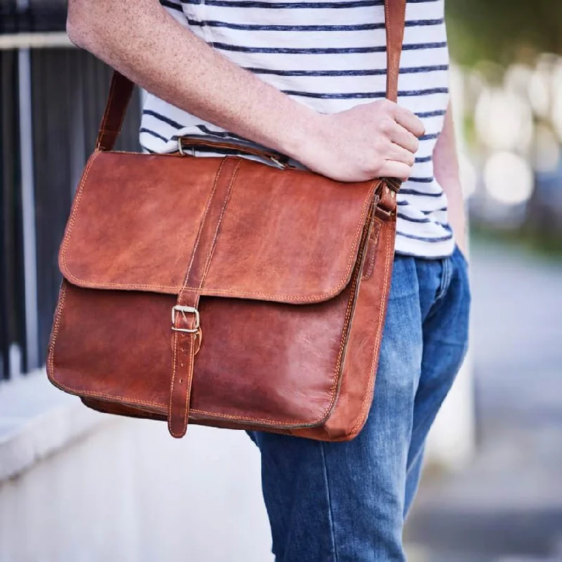 Men's Leather Messenger Laptop Bag