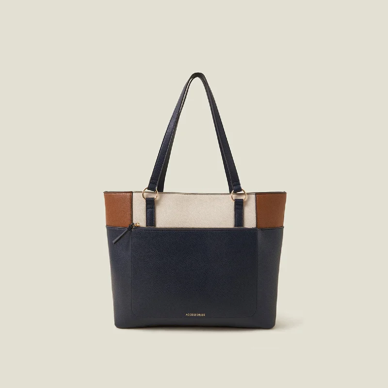 Navy Blue Colour Block Tote Bag