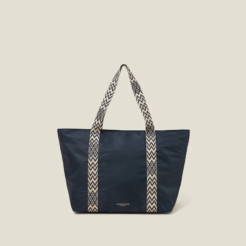 Navy Blue Webbing Strap Tote Bag