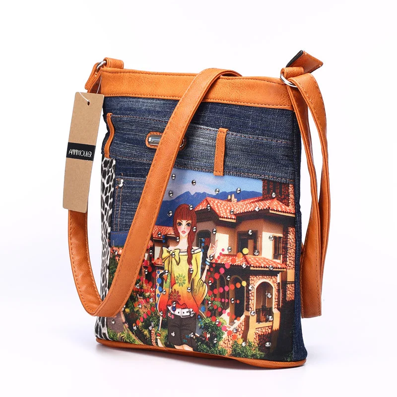 Patchwork Eiffel Tower Shoulder Bag Brown