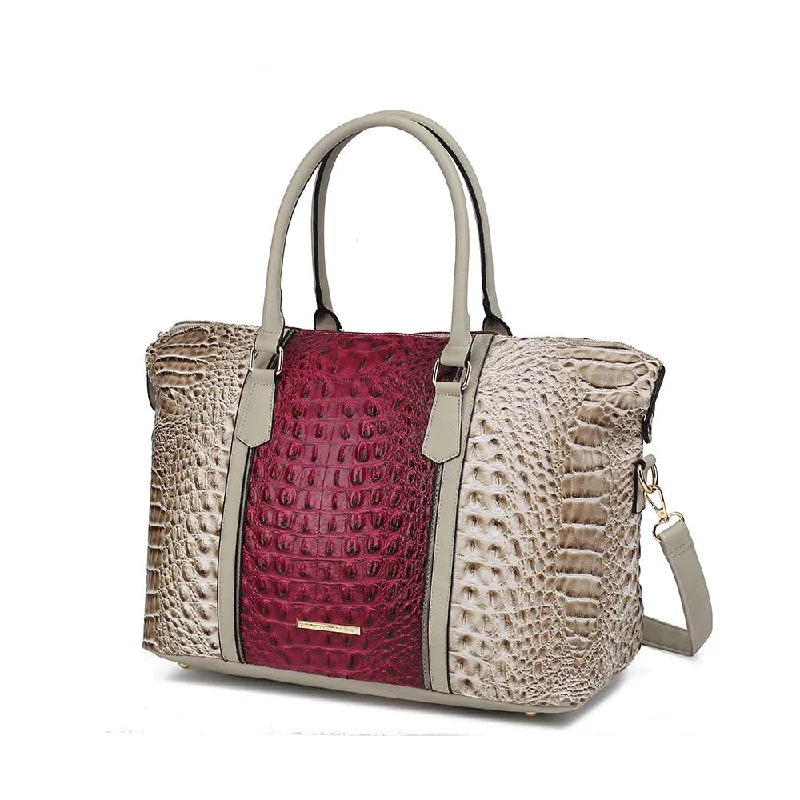 Raven Faux Crocodile-Embossed Vegan Leather Women’s Weekender Handbag