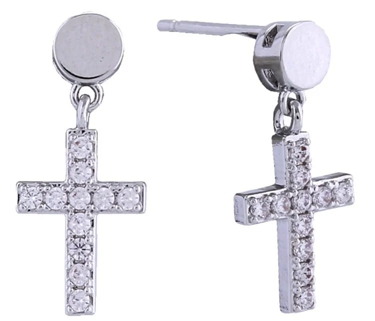 SJE311145 14K Dangling Cross Post Earrings