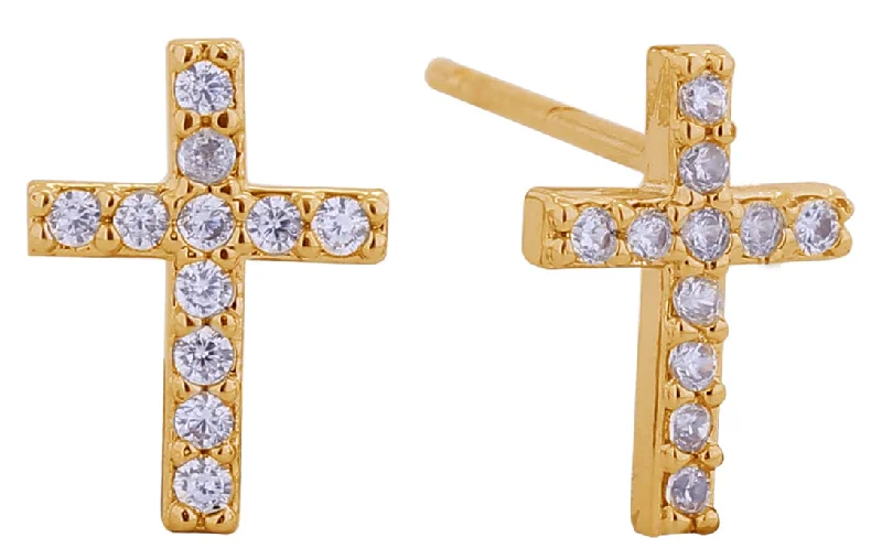 SJE311151 14K Dipped Mini Cross Post Earrings