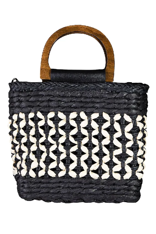 Square Basket Weave Wooden Top Handle Bag