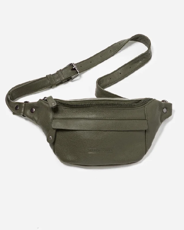 STITCH & HIDE LEATHER BAILEY HIP/CROSSBODY BAG OLIVE GREEN - FREE KEYRING