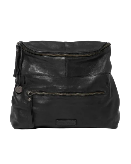 STITCH & HIDE WASHED LEATHER AVALON CROSSBODY BAG BLACK - FREE WALLET POUCH