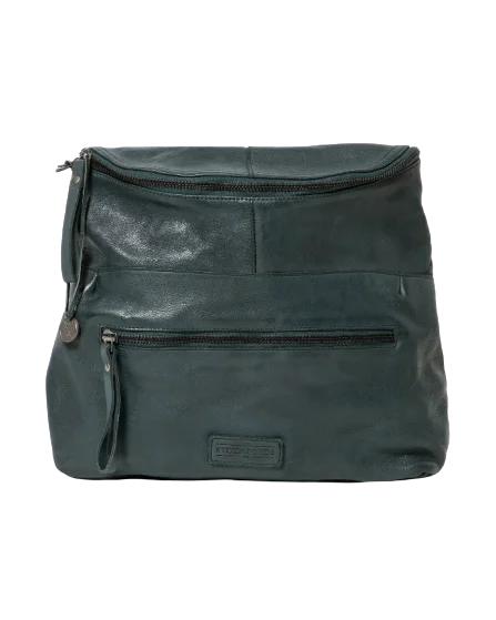 STITCH & HIDE WASHED LEATHER AVALON CROSSBODY BAG PETROL GREEN - FREE WALLET POUCH