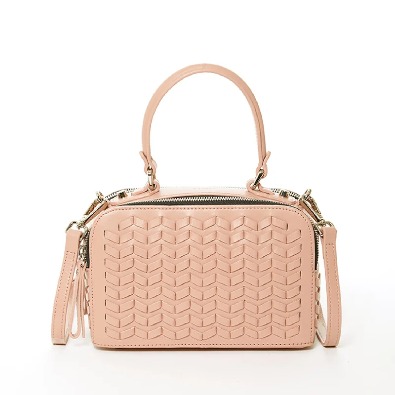 SUSU Kayla Pink Woven Leather Shoulder Crossbody Satchel Bag