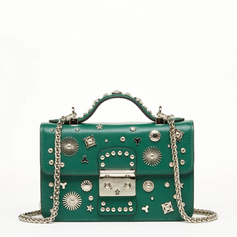 SUSU The Hollywood Studded Leather Crossbody Bag Ever green